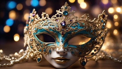 multi-tiered wooden stage set against a dramatic sky with a vibrant rainbow arching above and colorful clouds