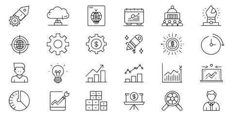 Business Startup Outline Icons - A Linear Icon Collection for Company, Growth, and Management