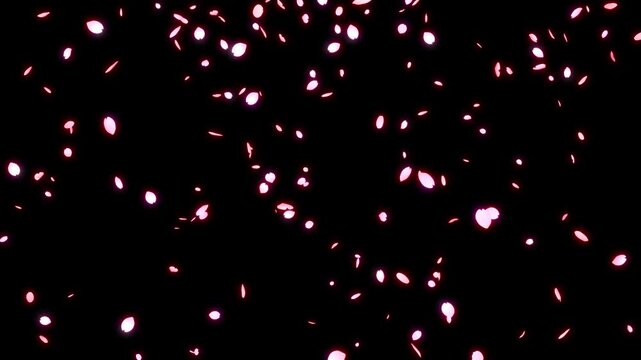 上から下へと光る花びらが落ちる桜吹雪のループ動画