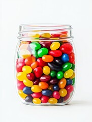 Colorful Jelly Beans in Glass Jar - A glass jar filled with assorted colorful jelly beans. Symbolizing joy, sweetness, variety, happiness, and abundance