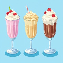 Vibrant Cartoon Sweet Drink Design Featuring Milkshake Glasses