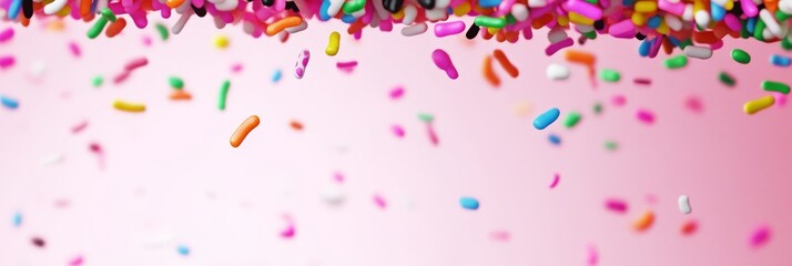 Colorful Sprinkles Falling on Pink - A vibrant of colorful sprinkles falling against a soft pink background. Perfect for baking, party, or celebration themes