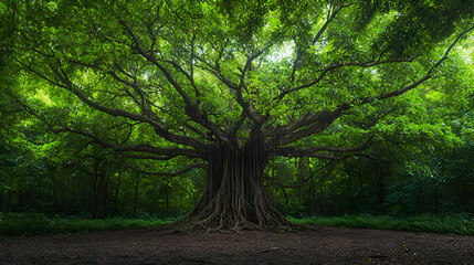 Obraz premium Lush Green Canopy Of A Large Ancient Tree In A Forest