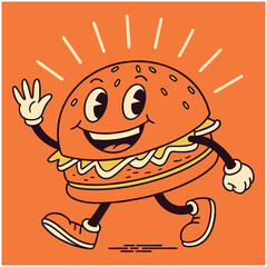 Foodie T-Shirt - Cheerful Burger Character with Waving Graphic