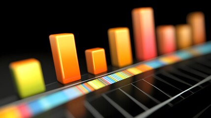 Colorful bar graphs displaying business data against a black backdrop