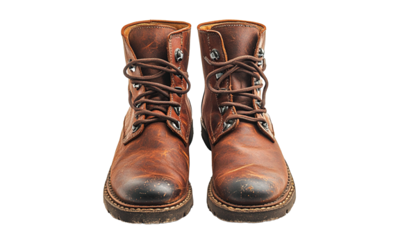 Brown leather boots on transparent or white background,png