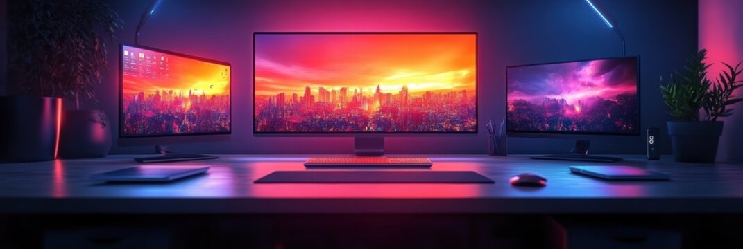 Creating optimized website layouts with dual monitors in a vibrant workspace setting