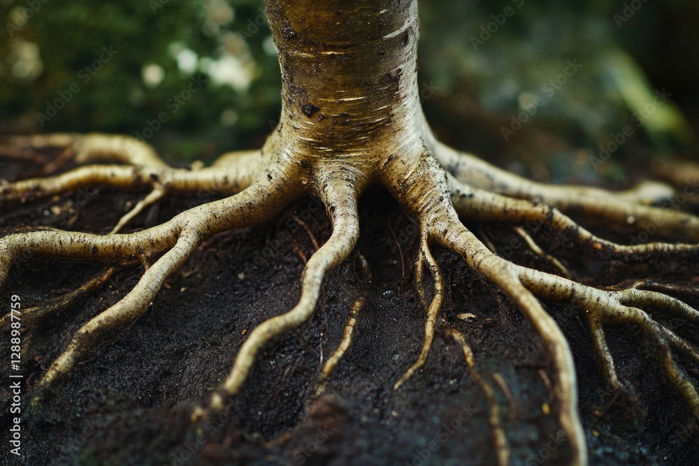 Poster exposed tree roots in a close-up shot