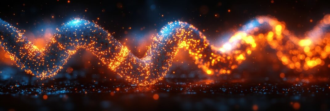 Pulsating dots illustrate the dynamic nature of blockchain technology with vibrant colors