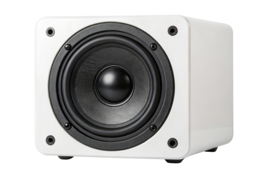 White cube speaker isolated with transparent background