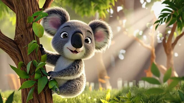 Cute Cartoon Koala Bear in a Tree