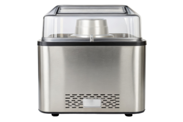 Stainless steel countertop ice cream maker isolated with transparent background