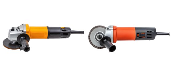 Two angle grinders isolated with transparent background