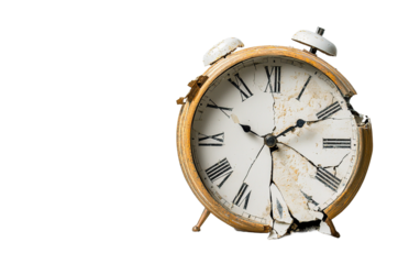 Broken wall clock on transparent or white background,png