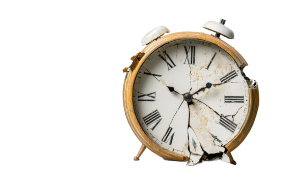 Broken wall clock on transparent or white background,png