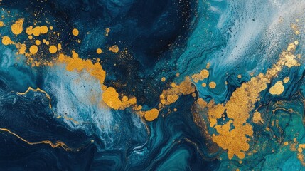 Fototapeta premium Blue and Gold Abstract Artwork with Fluid Patterns and Texture