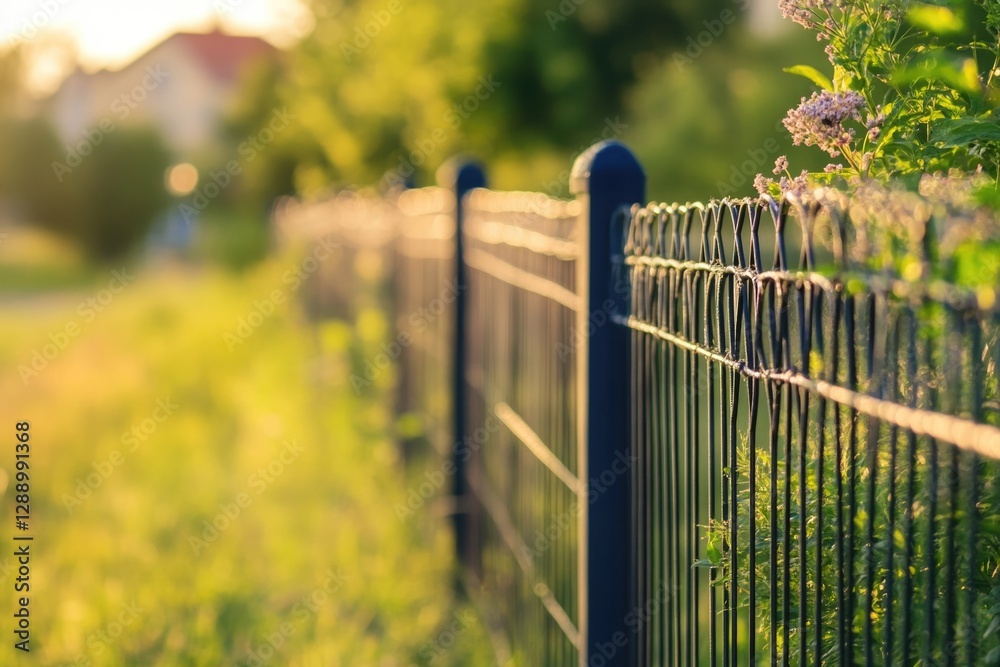 Poster a simple wooden fence in a green meadow