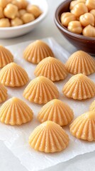 Creamy chickpea candies, kitchen setting, baking, dessert