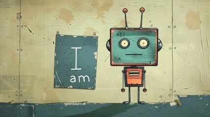 cute robot develops self-confidence illustration