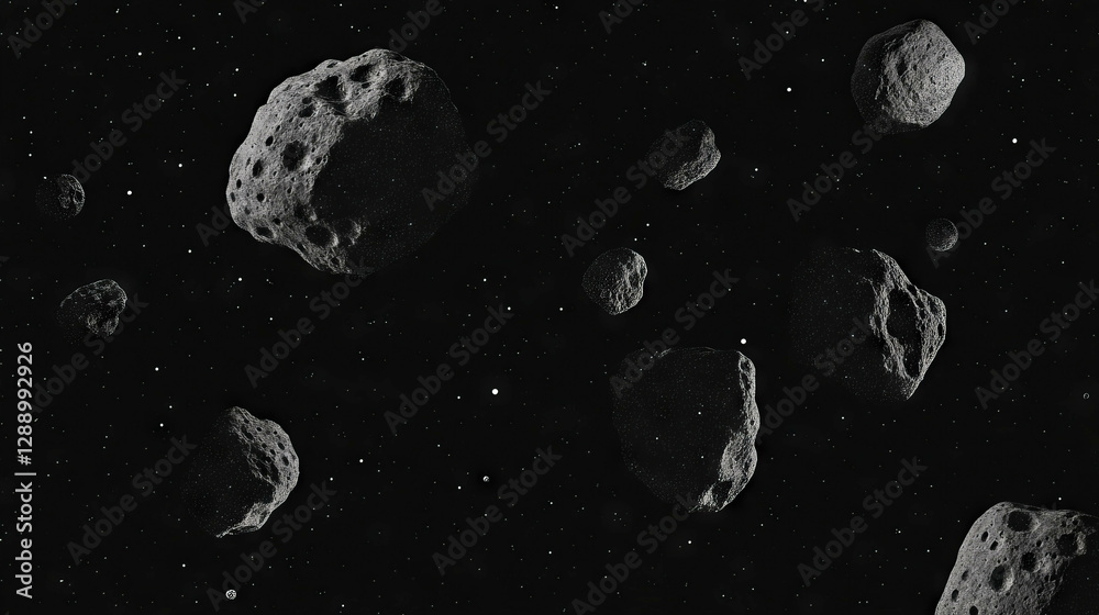 Poster Outer space asteroid field background with varied sizes for astronomy and sci-fi themes