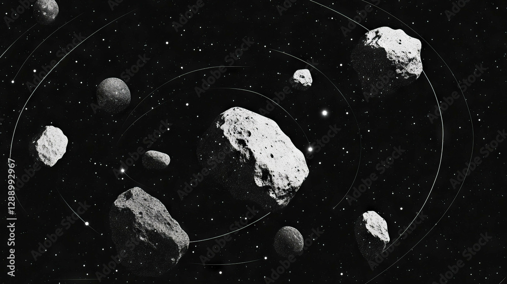 Poster Vast asteroid field in deep space for cosmic exploration and design