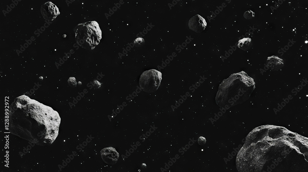 Poster Expansive asteroid field in deep space for sci-fi design and galaxy exploration themes