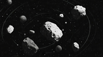 Naklejka premium Vast asteroid field in deep space for cosmic exploration and design