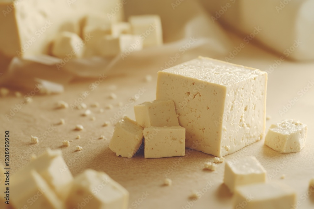 Poster A block of tofu sitting on a table, ready for use in various dishes