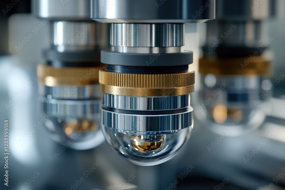 Poster close-up view of a camera lens on a machine, suitable for technology and photography related context