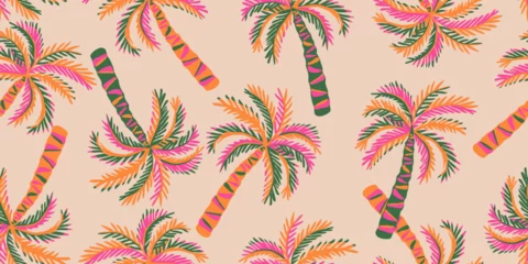 Tropical seamless pattern with hand drawn palm trees. Hawaiian florals summer background for fabric, textiles, clothing, poster, cover, decoration, banner, wallpaper, interior. Vector illustration.