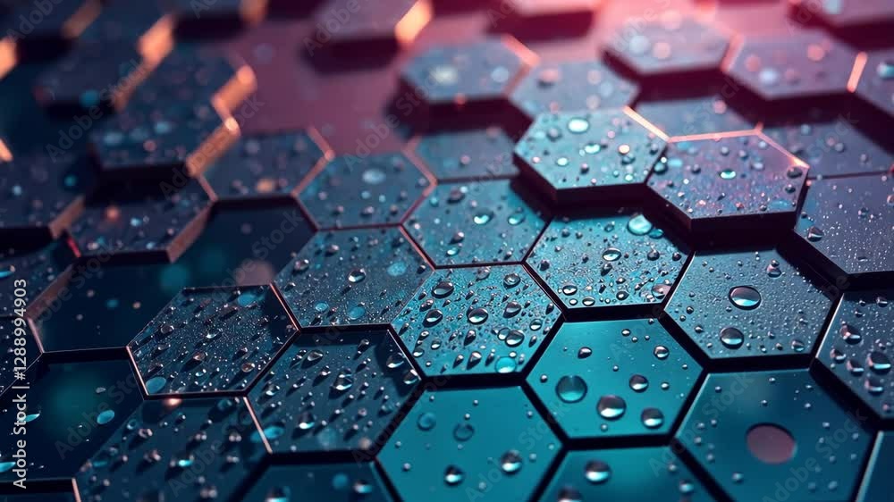 Aufkleber a row of hexagonal shapes with a purple background. the hexagons are black and blue