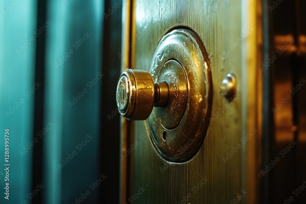 Poster a close-up shot of a door handle on a door, perfect for use in interior design or architectural proj