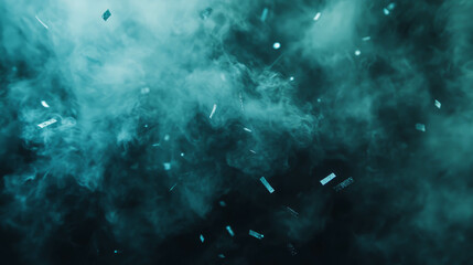 Obraz premium Celebratory confetti floating amidst mystical dark smoke aesthetic background