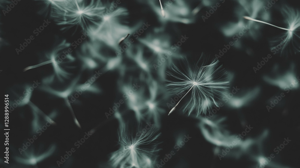 Poster soothing natural background with drifting dandelion seeds for relaxation and serenity