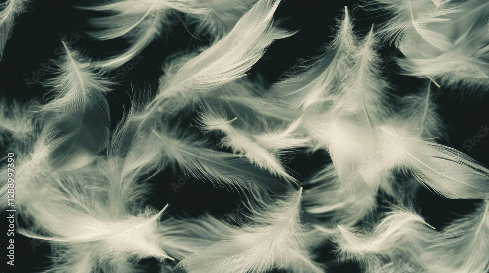 Poster graceful drift of feathers in soft light for tranquil atmosphere design