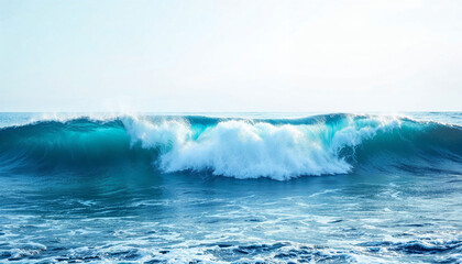 Fototapeta premium Ocean sea deep blue water with waves crashing and clouds on the horizon