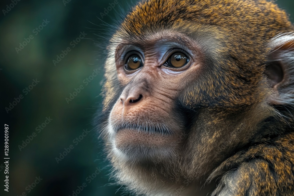 Poster a detailed shot of a monkey's face with a blurred background