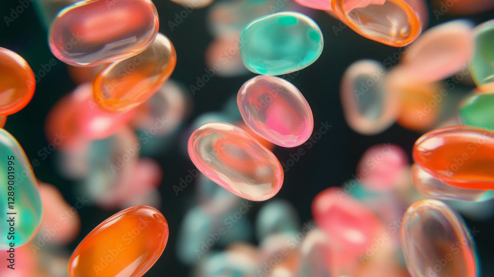 Poster colorful floating jelly beans with transparent background for creative designs