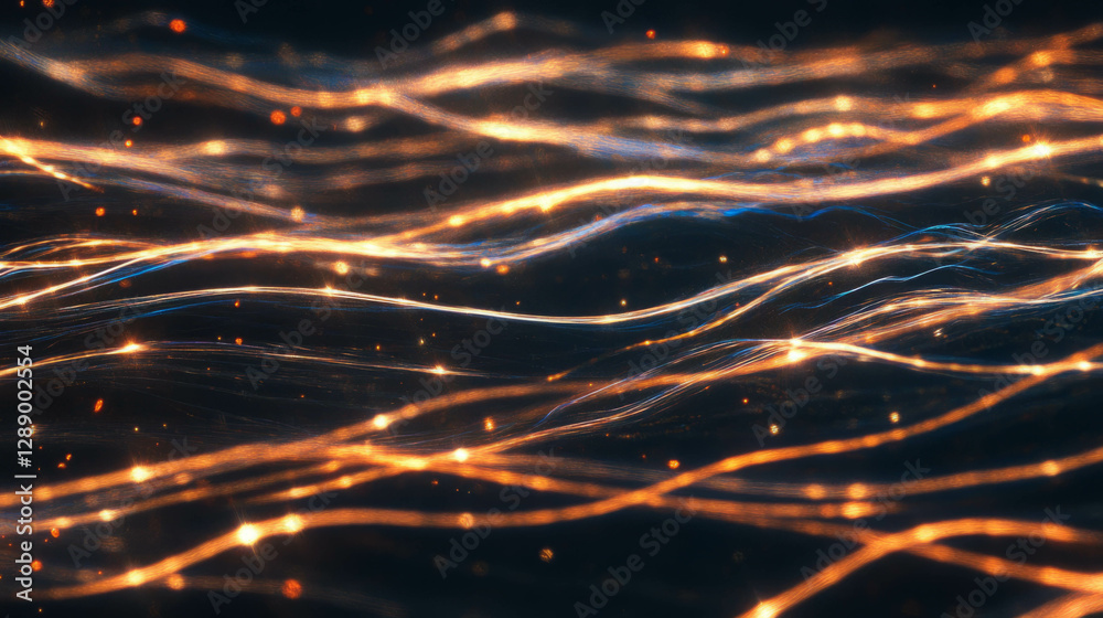 Poster dynamic background of drifting light sparks on dark backdrop for modern design