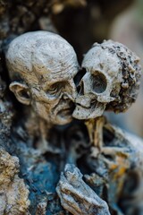 Fototapeta premium Two human skulls sitting side by side