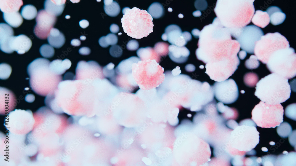 Poster dreamy background of drifting pink and white snowberries floating in motion
