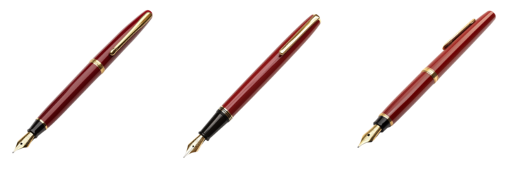 Set of A luxurious wooden fountain pen featuring a sleek gold on transparent png background. Ai generated