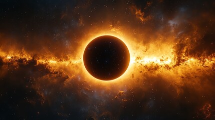 Naklejka premium Cosmic Eclipse with Glowing Nebula Shining Brightly in Dark Space