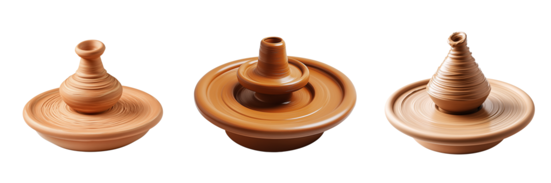 Set of A minimalist shot featuring a stack of clay pots with a simple sign that says 'High' leaning against the stack on transparent png background. Ai generated