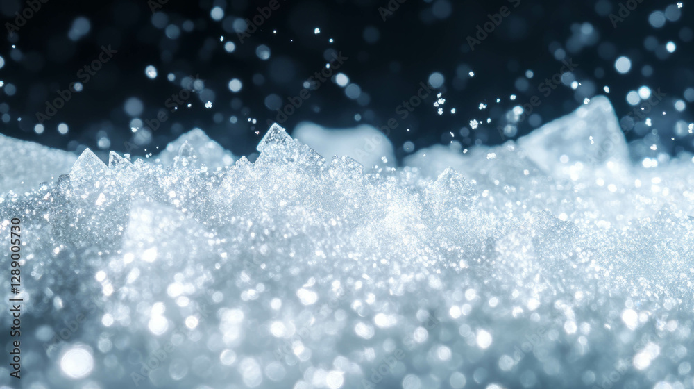 Poster Sparkling drifting sugar crystals on dark background creating enchanting atmosphere