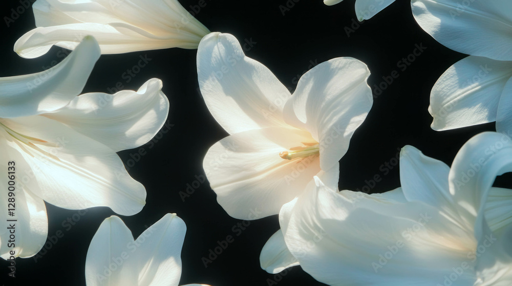 Poster graceful white lily petals floating elegantly in minimalistic background