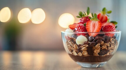 Delicious Chocolate Dessert with Fresh Strawberries and Nuts