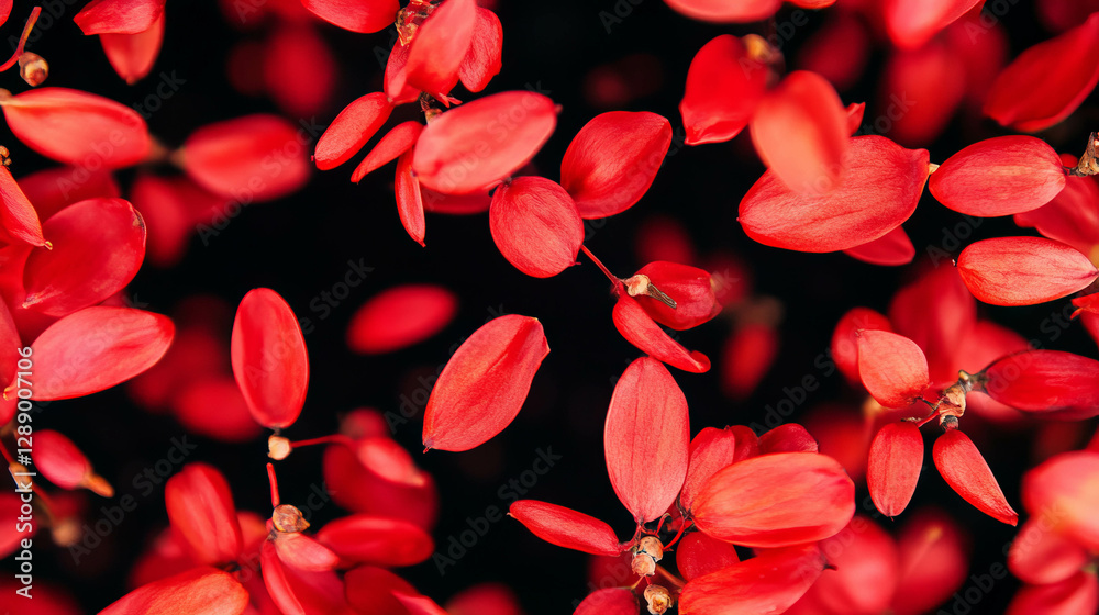 Poster bright red barberries floating against dark background for autumn design