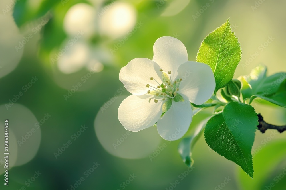 Poster close-up of a single white flower growing on a tree trunk