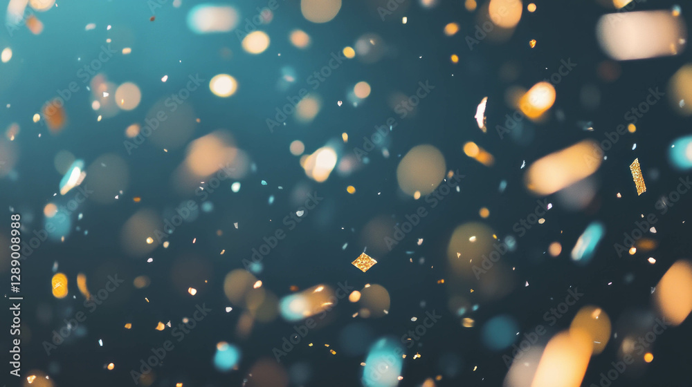 Poster vibrant abstract background with falling confetti and light refractions